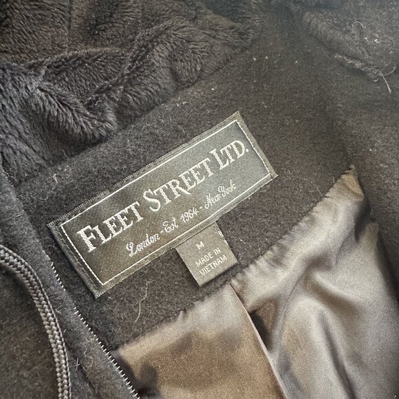 Fleet Street Womens Hooded Black Zip Up Coat Wool Blend Medium Jacket - Picture 6 of 16